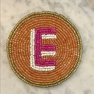 Beaded E Monogram Coaster - Pink, Orange, Gold